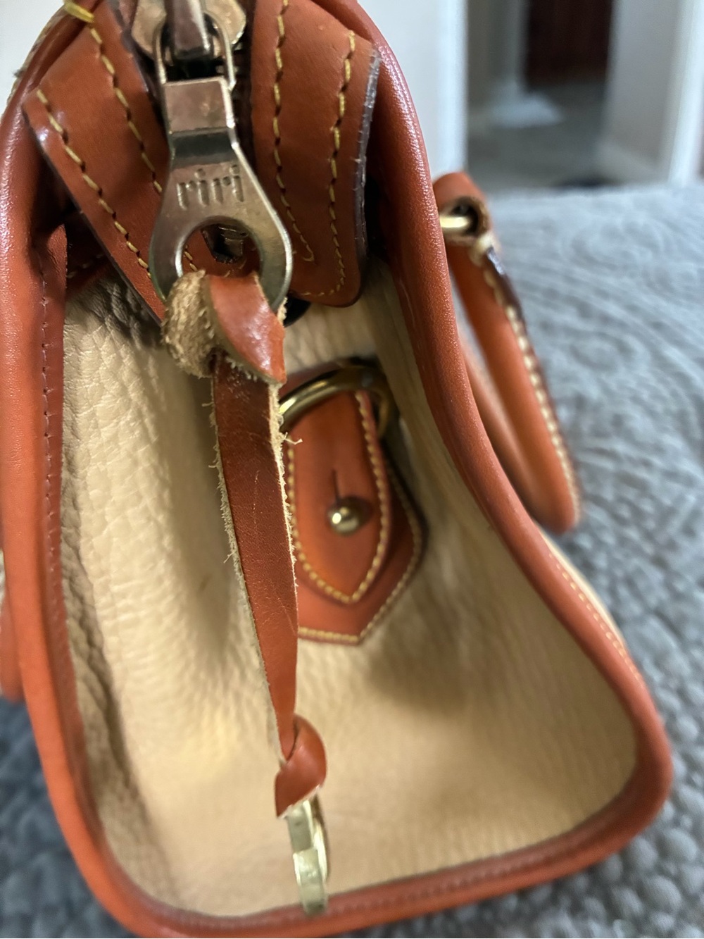 Dooney & Bourke Tan Pebble Leather Satchel with Brown Trim - Picture 5 of 16